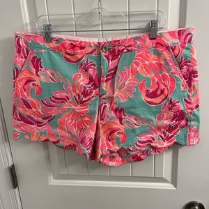 Lilly Pulitzer Turquoise Pink Orange Printed Scallop Hem Shorts